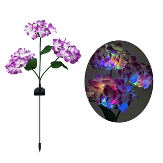 Solcelle LED hortensia blomst med multifarvet lys på spyd